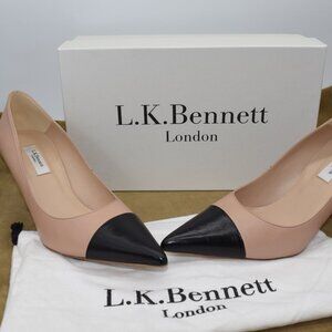 EUC L. K. BENNETT 85mm Cap Toe pointed Heels Pumps 37 M 6.5 M Beige and Black